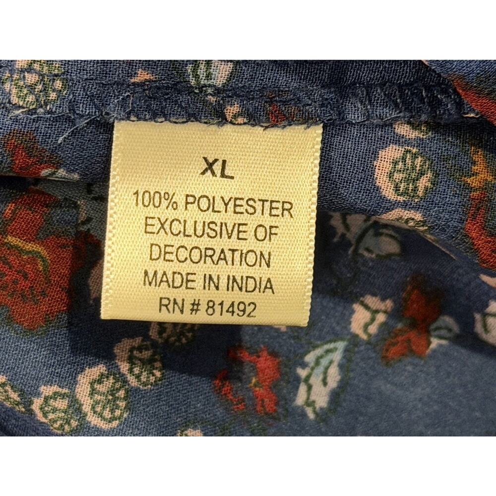 Tantrums Red White & Blue Floral Peasant-Style Sheer Blouse SZ XL Embroidery - Picture 13 of 14